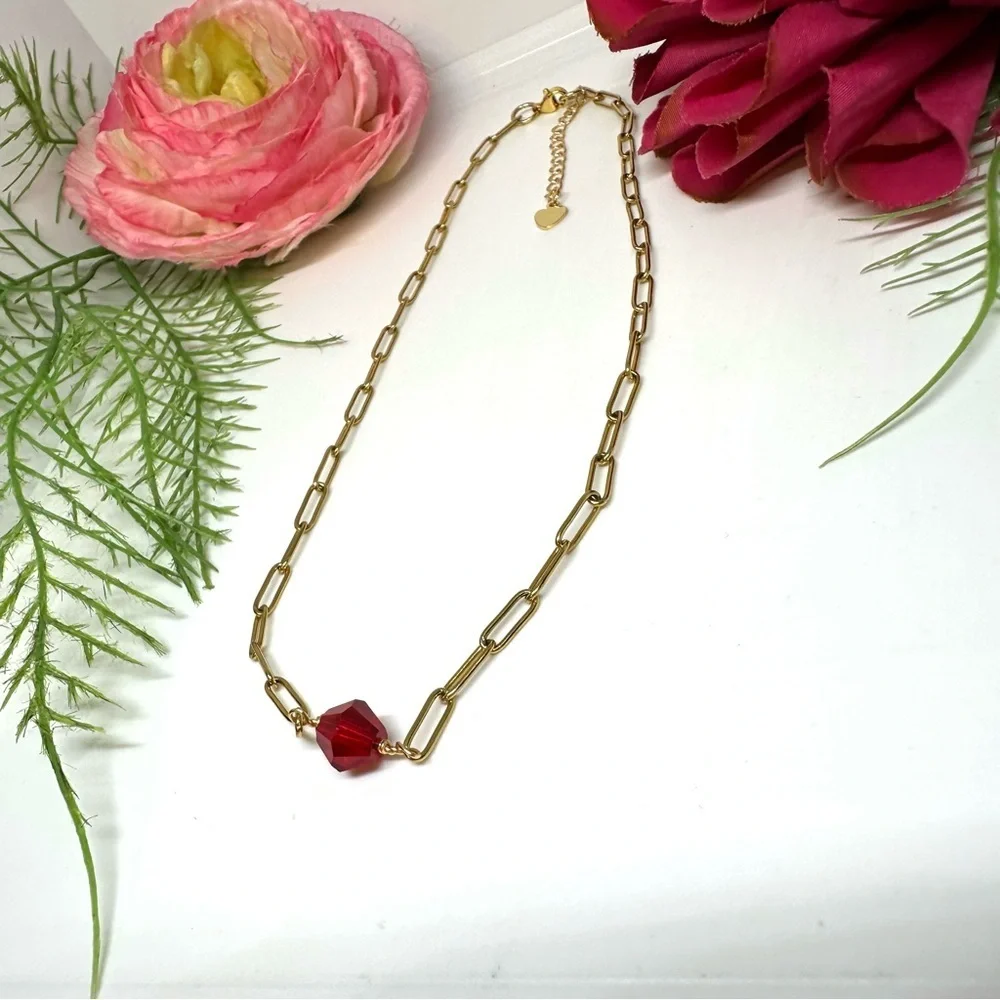 NEW⚜️Ruby Red Crystal Choker Chain Necklace - Picture 3 of 4